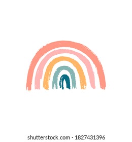 Isolated rainbow in scandinavian style. Hand drawing nature cute paint element. Vector illustration. Baby clipart  