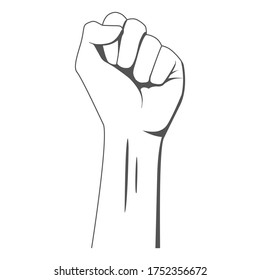 Isolated raised hand illustration on white background. Clenched fist illustrating the power of protest. Black lives matter sign. Symbol of strength and struggle for equality. Stop racism. EPS10.