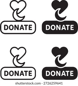 Icono aislado del Botón de la donación del ramadán, silueta del símbolo de la luna creciente del corazón del Botón de la donación islámica, diseño aislado del icono del App de la UI del Vector plano del ramadán, Botón aislado de la donación