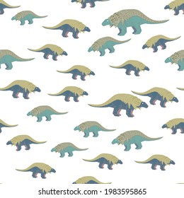 Isolated random ancient seamless pattern with blue and grey colored ankylosaurs print. White backround. Stock illustration. Vector design for textile, fabric, giftwrap, wallpapers.