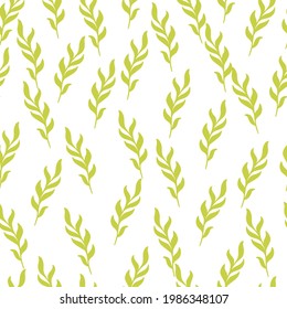 Isolated random green seaweed silhouettes seamless pattern. Marine decorative tropic ocean backdrop. Flat vector print for textile, fabric, giftwrap, wallpapers. Endless illustration.