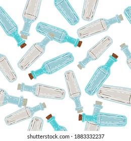 Isolated random seamless pattern with blue colored witchy bottle ornament. Elixir blue ornament. Designed for fabric design, textile print, wrapping, cover. Vector illustration