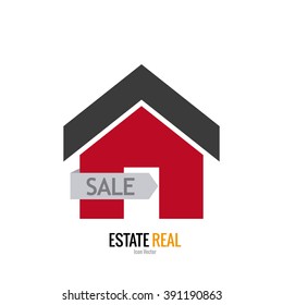 Isolated real estate icon with a sale message on a white background