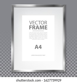 Isolated realistic A4 frame with metallic border