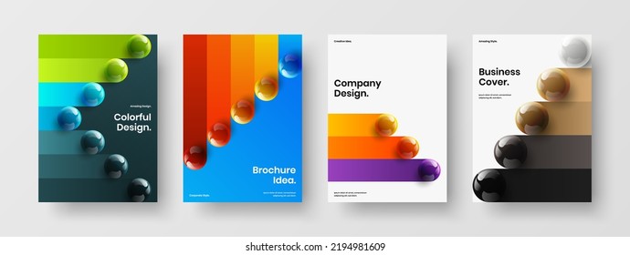 Isolated realistic balls brochure concept collection. Vivid poster A4 vector design illustration set.