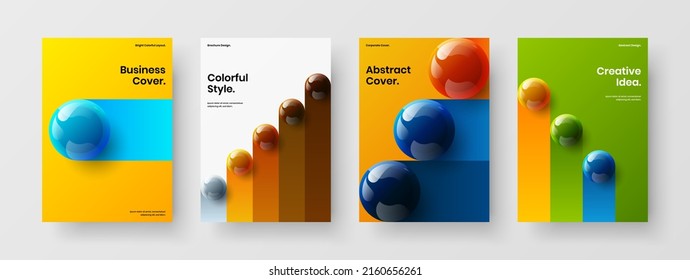 Isolated realistic balls catalog cover layout composition. Unique corporate brochure A4 design vector template bundle.