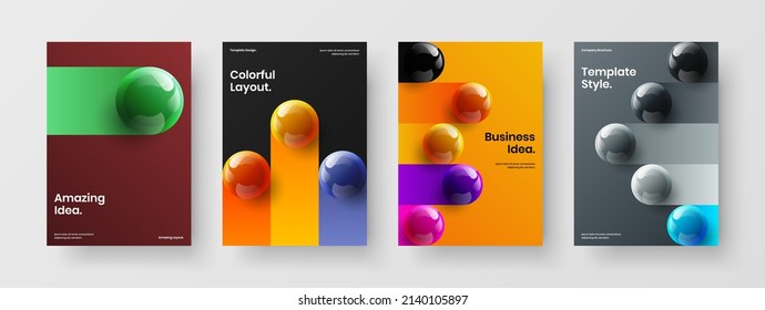 Isolated realistic balls cover template set. Bright placard A4 design vector concept composition.