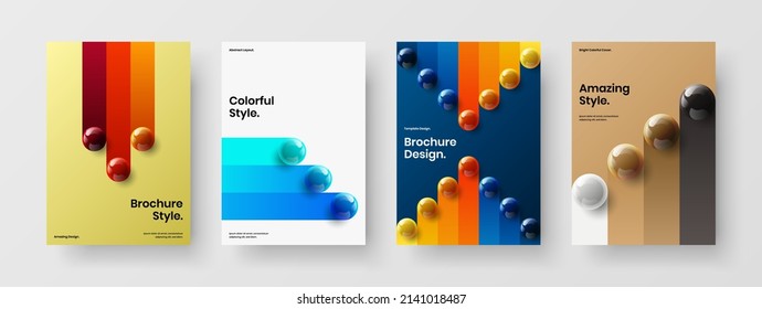 Isolated realistic balls flyer template collection. Premium pamphlet design vector layout composition.