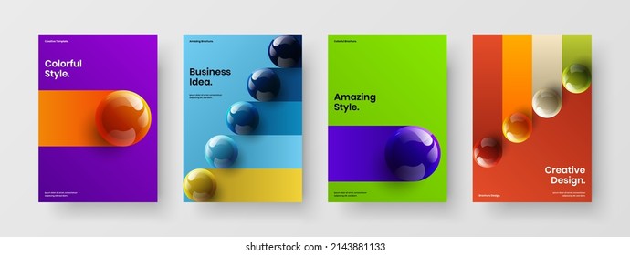 Isolated realistic balls leaflet illustration composition. Bright company identity design vector template collection.