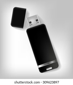 Isolated realistic black USB flash. Vector illustration