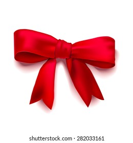 Isolated realistic bow with a broad red ribbon. Vector illustration
