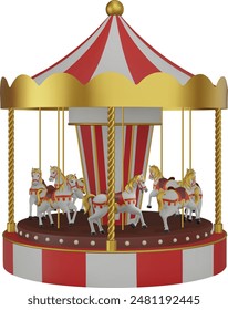 isolated realistic carousel with horses. merry go round carousel. 3d carousel toy