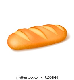 Isolated realistic closeup image of long loaf fresh bread delicious with natural orange crust and shadow on blank background vector illustration