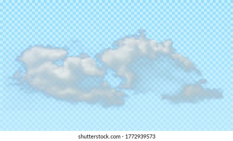 Isolated realistic cloud on blue transparent background. Natural element for template decoration and mockup. Vector illustration
