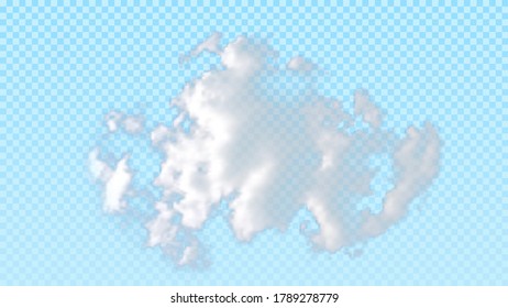 Isolated realistic cloud on blue transparent background. Natural element for template decoration and mockup. Vector illustration