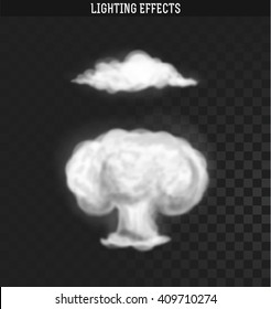 Isolated realistic clouds with transparency for design. Natural effects. The explosion volcano .