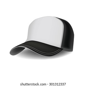 Isolated realistic combined black and white sports baseball cap. Vector illustration 