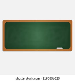 Isolated realistic dark green background and wooden frame, rubbed out dirty chalkboard set, vector illustration