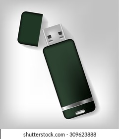 Isolated realistic dark green usb memory sticks mock up. Vector illustration
