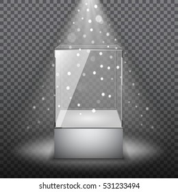 Isolated realistic empty glass showcase. Vector illustration on transparent background
