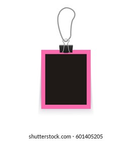 Isolated realistic empty vector photo frame mockup with clamp. Template photo design.