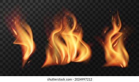 Isolated Realistic Fire Set. Flame, Bonfire On Transparent Background