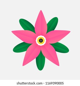 Isolated realistic  flower with five pink petals and five green sepal on white background.  Realistic style for banner, poster, promotion, web site, online shopping, advertising.