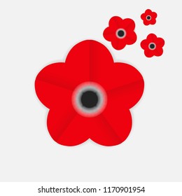 Isolated realistic  flower with five red petals on white background.  Realistic style for banner, poster, promotion, web site, online shopping, advertising.