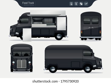 Isolated Realistic Food Truck. Fast-Food Truck Vector Template for Brand Identity. 