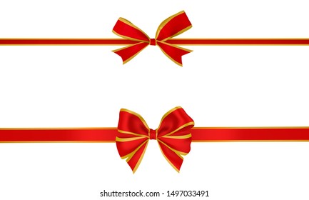 isolated of realistic gold and red ribbon bow set on white background. Concept for ribbon tie for new year or christmas decoration in vector illustration