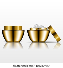 Isolated realistic golden skin care cream jar. Vector 3d illustration for design  placard, presentation, banners and cover.