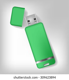 Isolated realistic green usb memory sticks mock up. Vector illustration