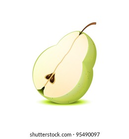Isolated realistic half of the pear on white, vector illustration, eps10