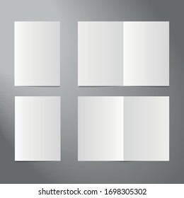 isolated realistic half-fold standart leaflet editable mockup for layout presentation, empty page, set 3