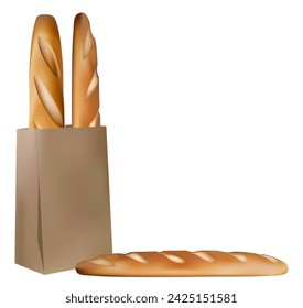 Isolated realistic image of long loaf fresh bread delicious vector illustration. Delicious bread design elements in illustration on white background