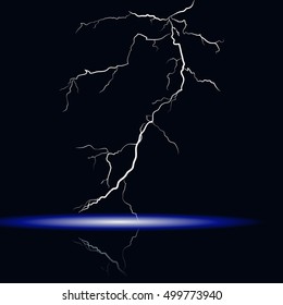 Isolated realistic lightning with a mirror image. Vector eps10.