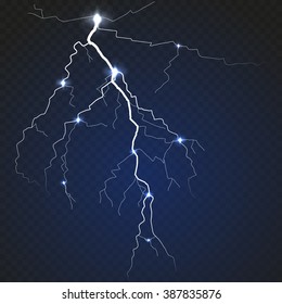 Isolated realistic lightning with transparency for design. Thunder-storm and lightning. Natural effects.