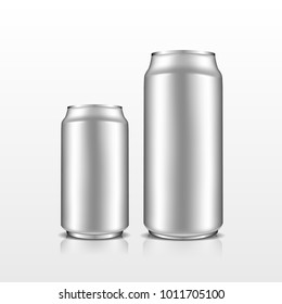 Isolated realistic metal aluminum drink cans for beer and soda beverages. Vector 3d illustration for design  placard, presentation, banners and cover.  