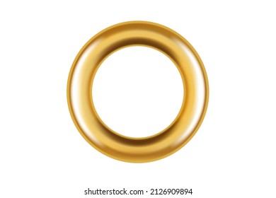 Isolated realistic metal gold grommet ring for paper, card, tag, sticker or hanger. Banner steel or chrome circle eyelet on white background. Vector illustration