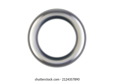 Anillo aislado realista de metal plateado para papel, tarjeta, etiqueta, pegatina o percha. Acero de la pancarta o pestañas cromadas de círculo sobre fondo blanco. Ilustración del vector