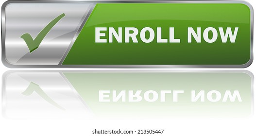 isolated realistic modern green 3D vector eps10 enroll now label sign