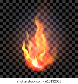 Isolated realistic orange and red fire flame on a transparent background. Vector illustration.
