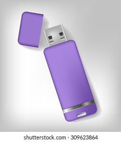 Isolated realistic purple usb memory sticks mock up. Vector illustration