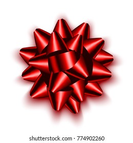 Isolated realistic red satin bow for gift. Vector illustration