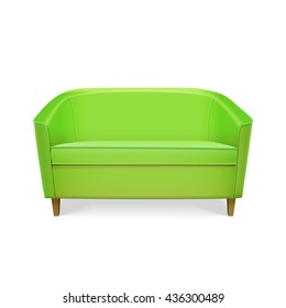 Isolated Realistic Retro Green Loveseat Sofa. Vector Illustration