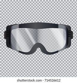 Isolated realistic ski goggles with transparent glass. 3d vector illustration
