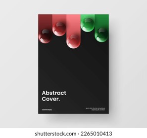 Isolated realistic spheres company brochure layout. Vivid flyer A4 design vector illustration.