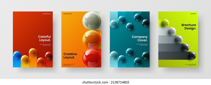 Isolated realistic spheres corporate cover layout bundle. Trendy company identity A4 design vector illustration composition.
