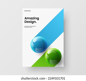 Isolated realistic spheres journal cover template. Simple handbill A4 vector design illustration.