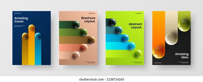 Isolated realistic spheres magazine cover concept composition. Modern company brochure design vector layout bundle.